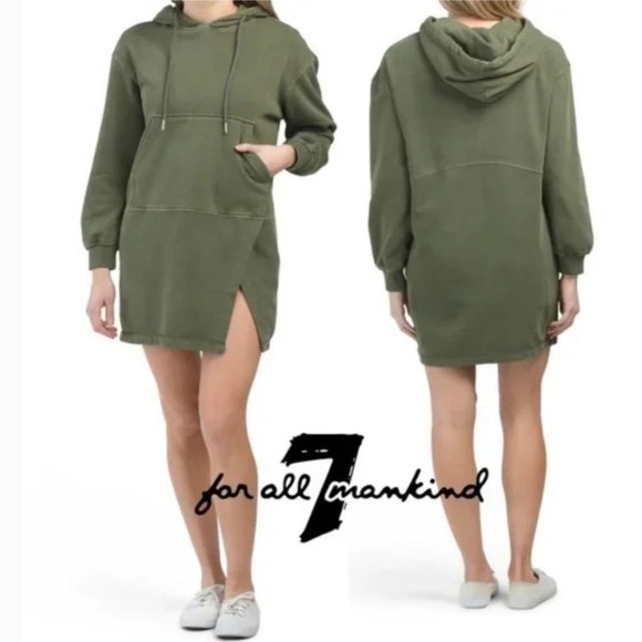 7 For All Mankind Tops - 7 For All Mankind Green Hooded Long Sleeve Oversized Sweatshirt Dress